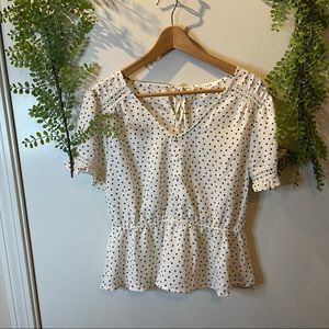 e & m black and white polka dot blouse size l